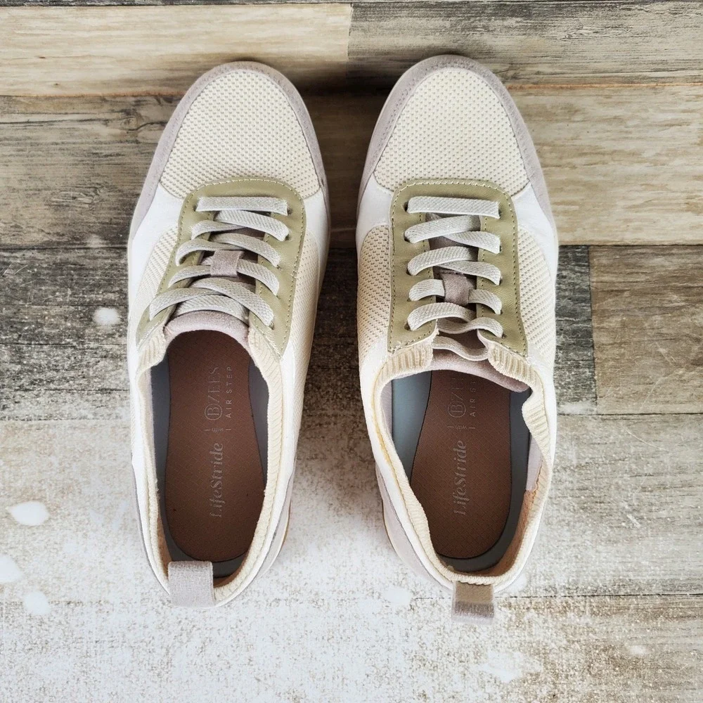 LifeStride Dynamic Womens Shoes Sz 6 M Running Tan Mesh Comfort Lace Up Sneakers